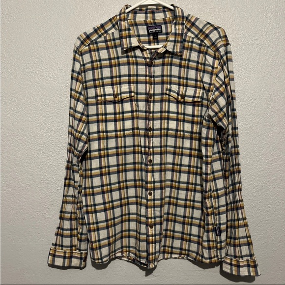 Patagonia Organic Cotton Plaid Button Front Steersman Shirt Anchor Big Blue Sur - Picture 2 of 8